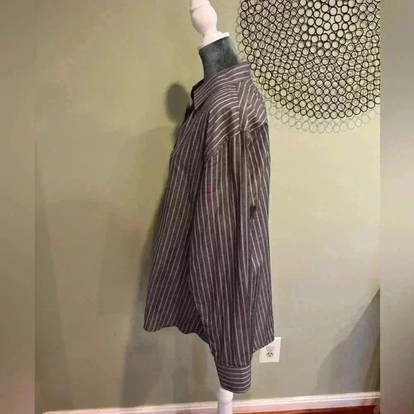 Pronto Uomo - Men’s Button up shirt brown and blue stripes- Size Large - Picture 5 of 5